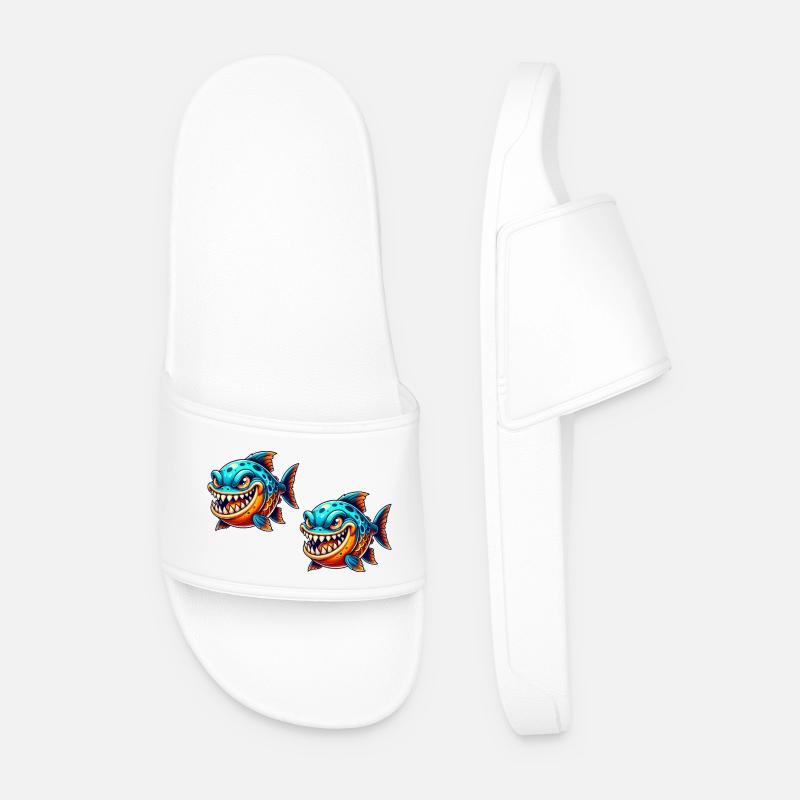 Piranha Comic Fish 2 - Men’s Pool Sliders - white