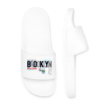 Brooklyn Cityscape Urban Typography - Men’s Pool Sliders - white - Front