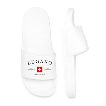 Lugano Switzerland – Holiday Souvenir & Gift - Men’s Pool Sliders - white - Front