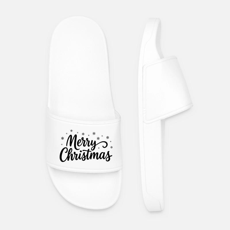 Merry-Christmas Schriftzug mit Schneeflocken - Männer Badelatschen - Weiß