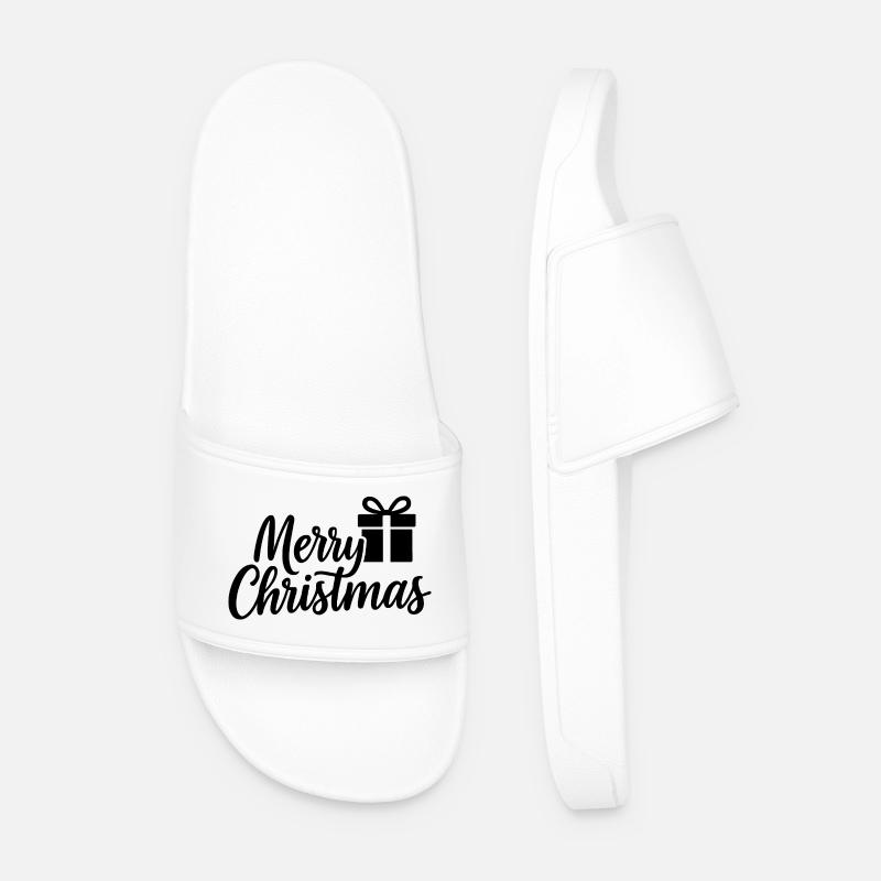 Merry-Christmas Schriftzug mit Geschenkbox - Männer Badelatschen - Weiß