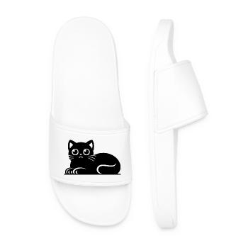 Cute Cat Cat Tattoo Style Drawing - Men’s Pool Sliders - white - Front