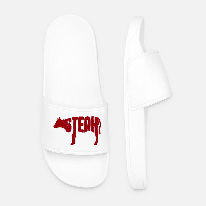 Red Steak Beef Silhouette - Men’s Pool Sliders - white