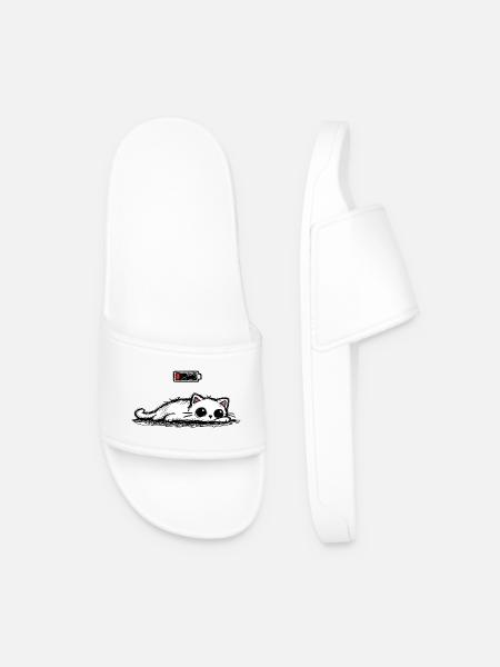Battery low – Cute Cat Minimal Statement - Men’s Pool Sliders - white