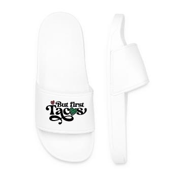 Striped Handdrawn Hearts on Black - Men’s Pool Sliders - white - Front