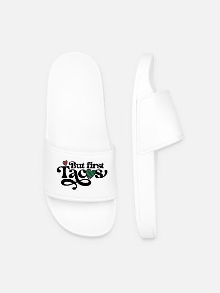 Striped Handdrawn Hearts on Black - Men’s Pool Sliders - white