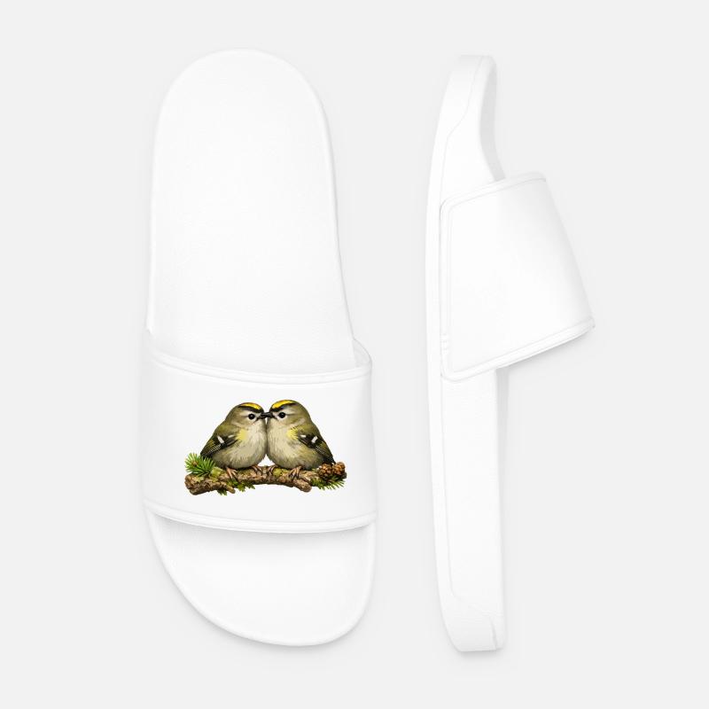 Goldcrests on twig - illustration - Men’s Pool Sliders - white