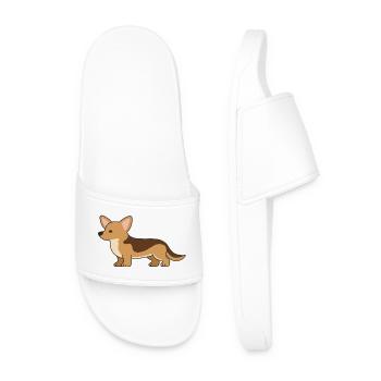 Cozy Corgi Silhouette Print - Men’s Pool Sliders - white - Front