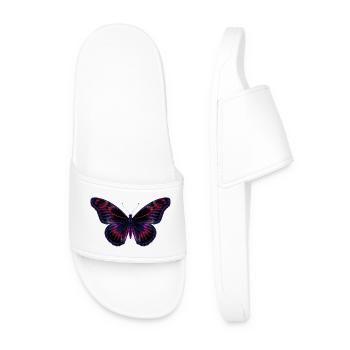 Holographic Neon Butterfly - Men’s Pool Sliders - white - Front