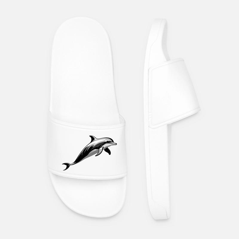 Dolphin - Cute Ocean Pet Design - Men’s Pool Sliders - white
