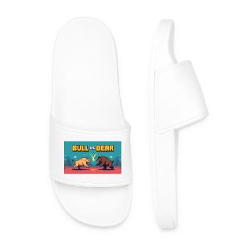Pixel Art Bull vs Bear Battle - Men’s Pool Sliders - white - Front