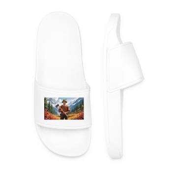 Bûcheron avec hache dans le paysage d’automne - Claquettes Homme - blanc - Devant