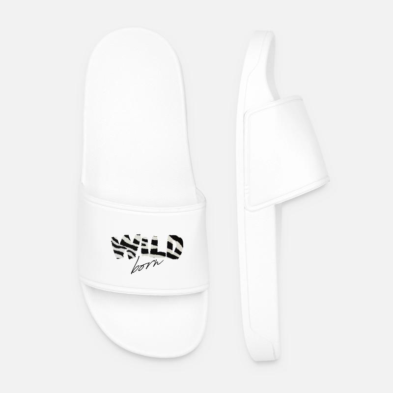 Wild Born Zebra Stripe Logo - Men’s Pool Sliders - white