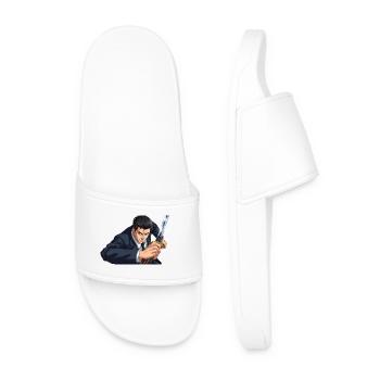 anime in suit with sword - Men’s Pool Sliders - white - Front