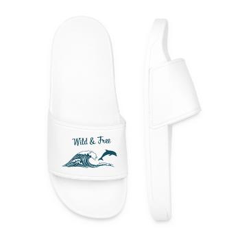 Wild & Free Ocean Wave Dolphin Surf Beach Vibes - Männer Badelatschen - Weiß - Vorne