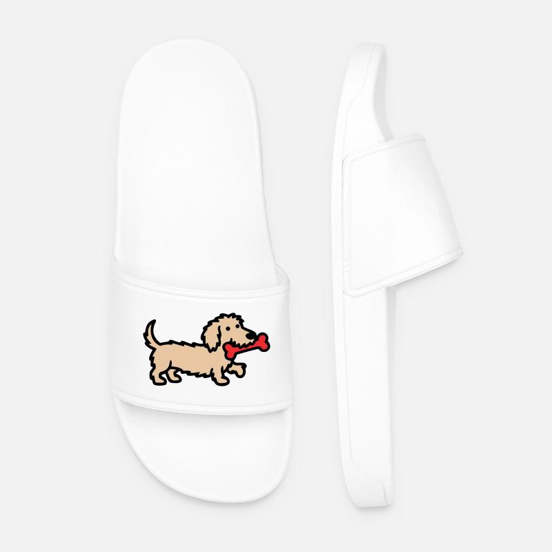 Terrier Doodle Bone Comic - Men’s Pool Sliders - white