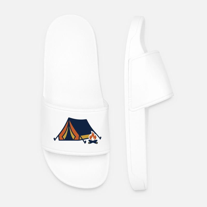 Tent Campfire Camping Nature - Men’s Pool Sliders - white