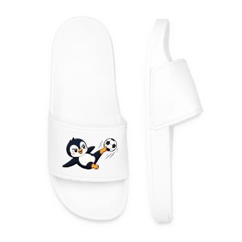 Cute Penguin Soccer Player Cartoon Comic Sports - Men’s Pool Sliders - white - Front