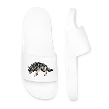 Wolf Illustration - Men’s Pool Sliders - white - Front