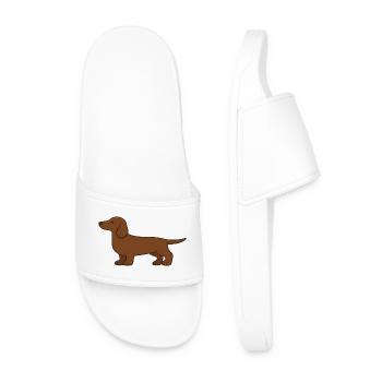 Brown Dachshund Silhouette - Men’s Pool Sliders - white - Front