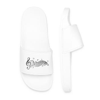 Clef with sheet music and music notes. - Men’s Pool Sliders - white - Front