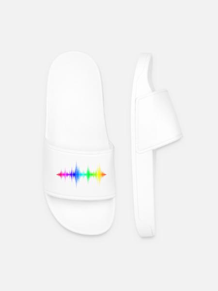 Rainbow Sound Waves - Men’s Pool Sliders - white