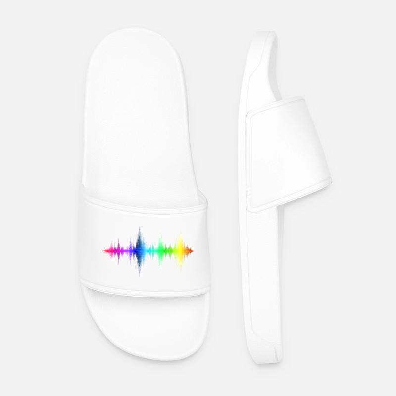 Rainbow Sound Waves - Men’s Pool Sliders - white