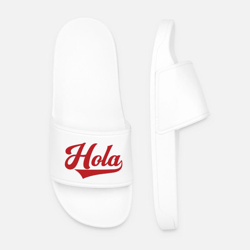 Hola Spanish Hello Hawaii Hawaiian Pride Mexican - Men’s Pool Sliders - white