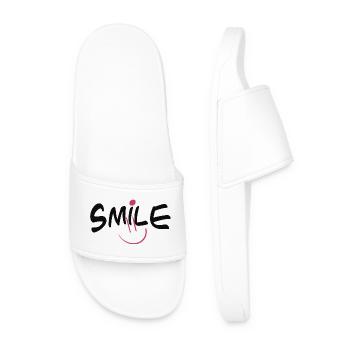 Cheerful smile motif in pink and black - Men’s Pool Sliders - white - Front