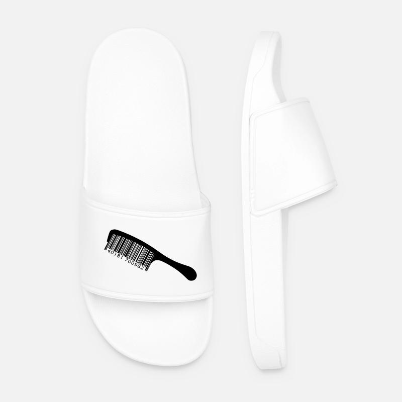 Illustrationskamm mit Barcode - Männer Badelatschen - Weiß