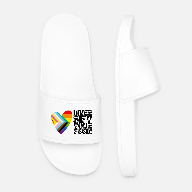 🌈♿ Diversify Your Feed –Progress Pride&Disability - Men’s Pool Sliders - white