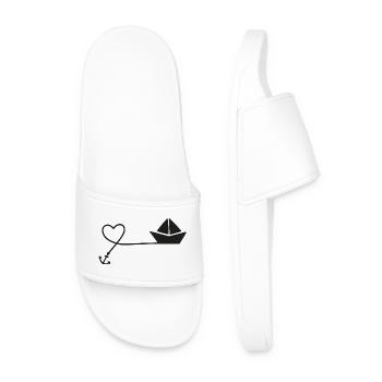 Paper Boat Sketch – Sailboat with Anchor and String - Men’s Pool Sliders - white - Front