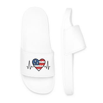 USA Heartbeat Line American Flag Love Design - Men’s Pool Sliders - white - Front