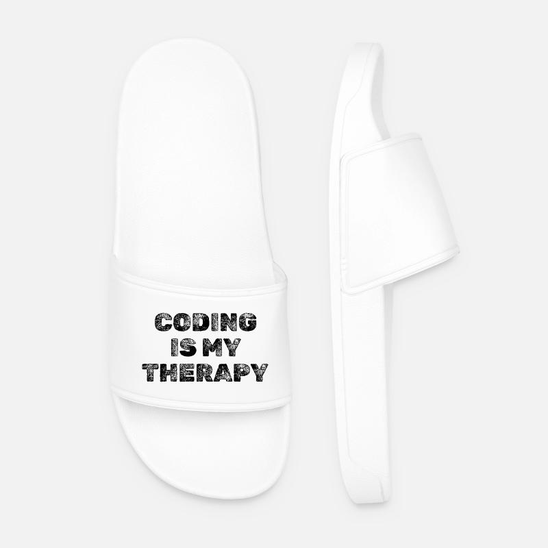 Coding Is My Therapy Developer Saying - Men’s Pool Sliders - white