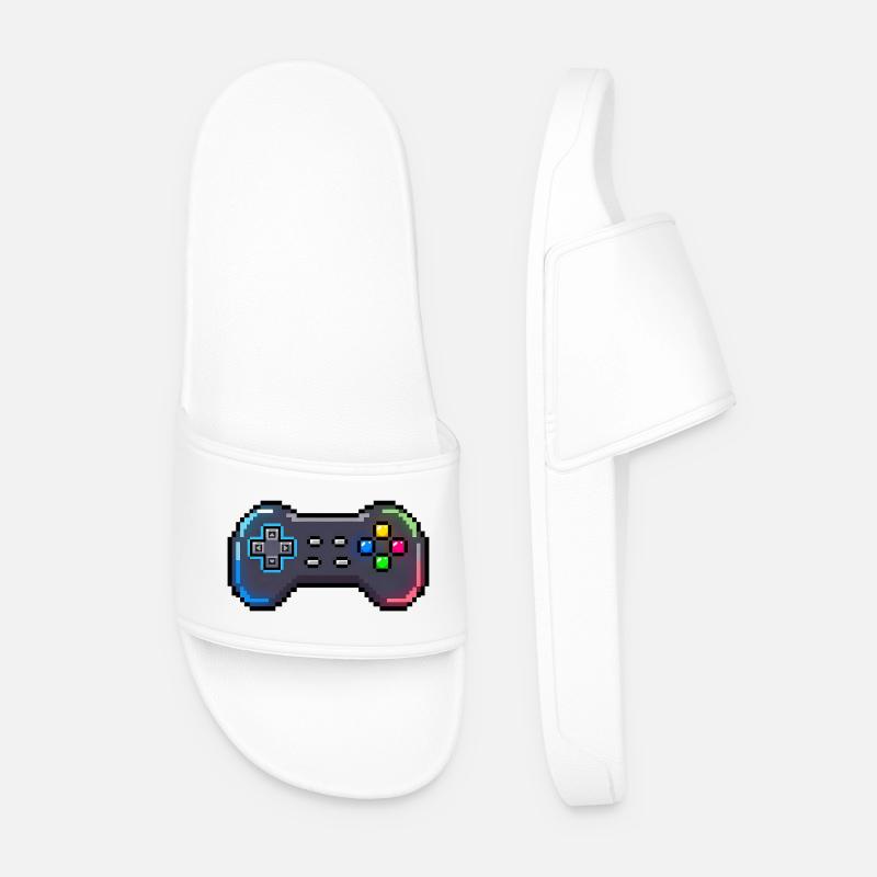 Retro Gamepad Neon Pixel Style - Men’s Pool Sliders - white