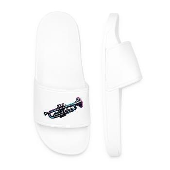Modern Neon Trumpet Musician Design - Men’s Pool Sliders - white - Front