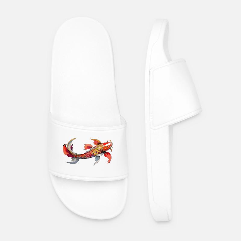 Rainbow Koi on Black - Men’s Pool Sliders - white