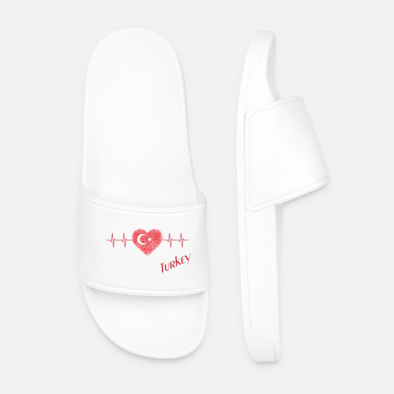 Turkish Heart with Flag and ECG - Men’s Pool Sliders - white
