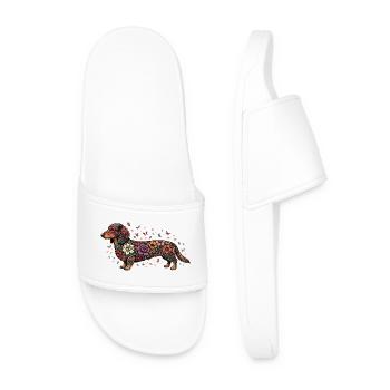 Dachshund Floral Pattern - Men’s Pool Sliders - white - Front