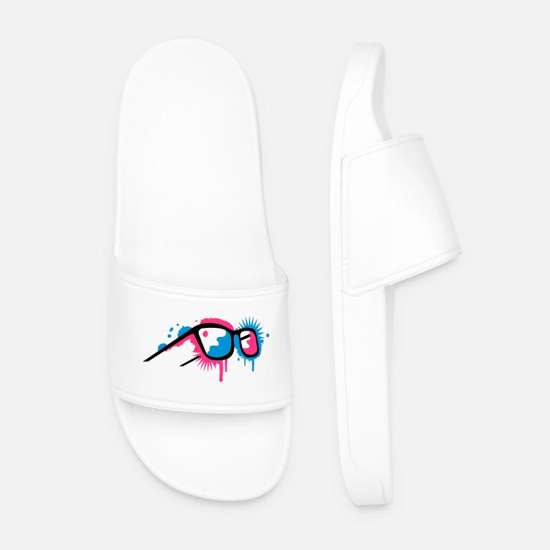 3D Brille im Graffiti Stil - Männer Badelatschen - Weiß