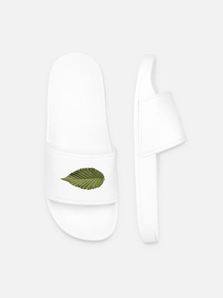 Leaf Structure Olive Green Pattern - Men’s Pool Sliders - white