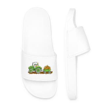 Pig drives tractor with trailer farm - Men’s Pool Sliders - white - Front