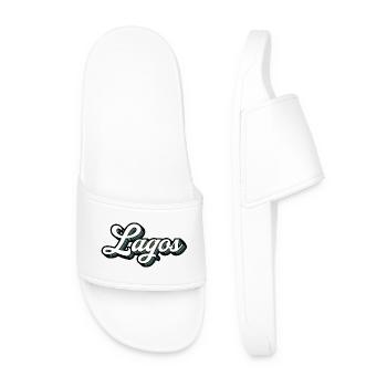 Lagos font with color stripes - Men’s Pool Sliders - white - Front