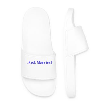 JUST MARRIED. bachelorette party. LOVE. SAINT VALENTINE. COUPLE. - Men’s Pool Sliders - white - Front