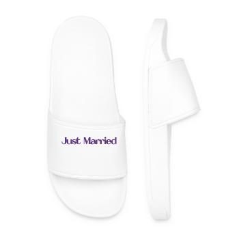 JUST MARRIED. bachelorette party. LOVE. SAINT VALENTINE. COUPLE. - Men’s Pool Sliders - white - Front