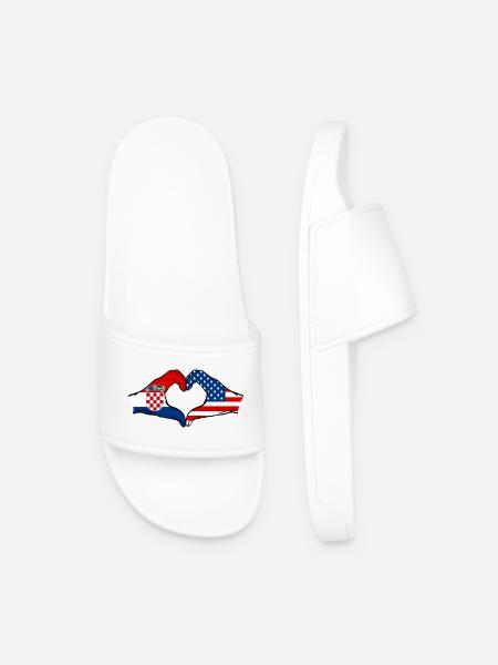 Croatia USA heart shape with hands - Men’s Pool Sliders - white