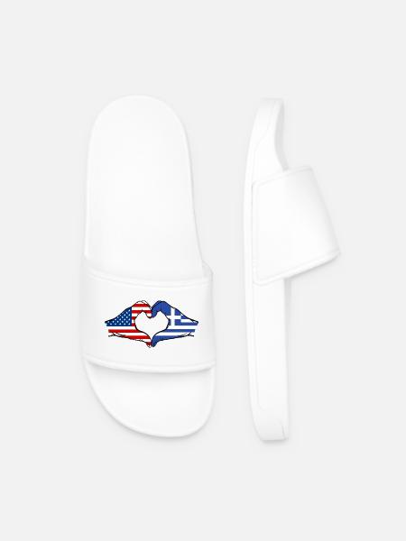 USA Greece Flag Hands Heart Shape - Men’s Pool Sliders - white