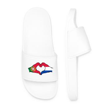 Portugal Holland Flag Hands Heart Shape - Men’s Pool Sliders - white - Front