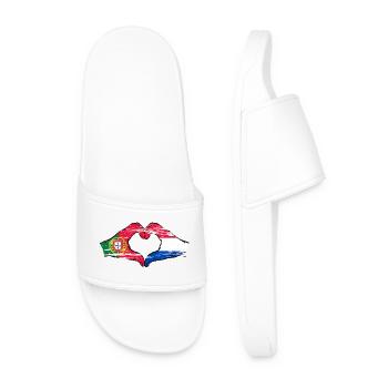 Portugal Holland Flag Hands Heart Shape Used - Men’s Pool Sliders - white - Front