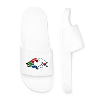 South Africa South Korea Flag Hands Heart Shape Used - Men’s Pool Sliders - white - Front